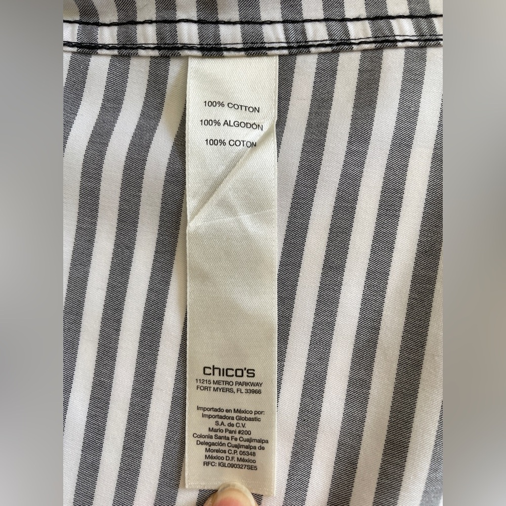 CHICO’S Black & White Striped Shirt - Picture 7 of 8